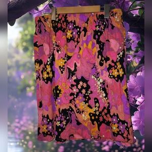 Xl 60s 70s psychedelic Trippy Skirt Festival Neon Floral Acid Pop Woodstock